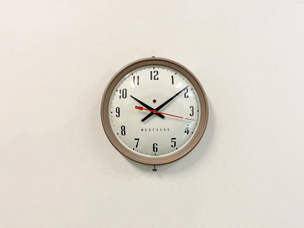 Brown Industrial Electric Station Wall Clock from Westclox , 1960s 2
