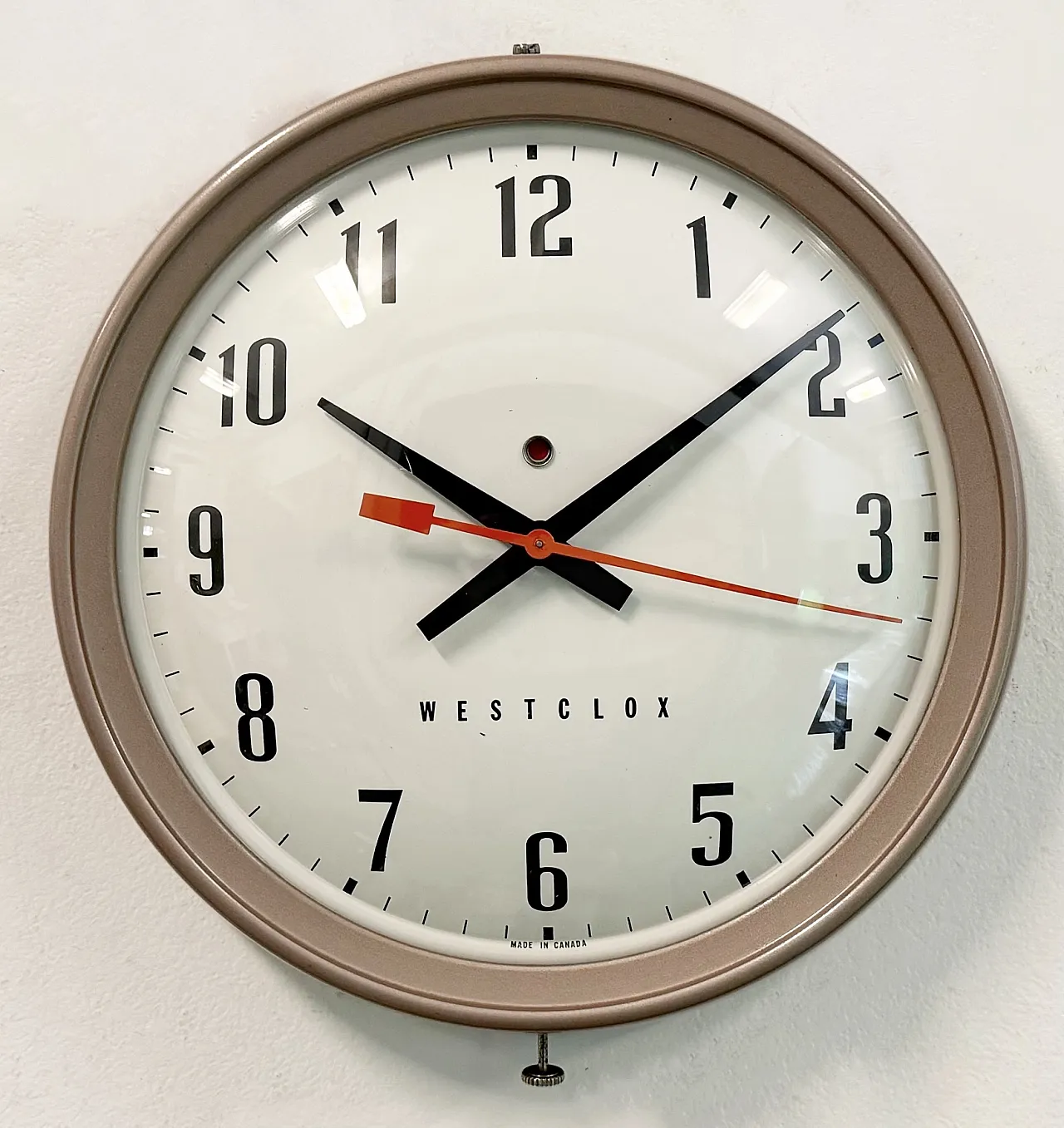 Brown Industrial Electric Station Wall Clock from Westclox , 1960s 3