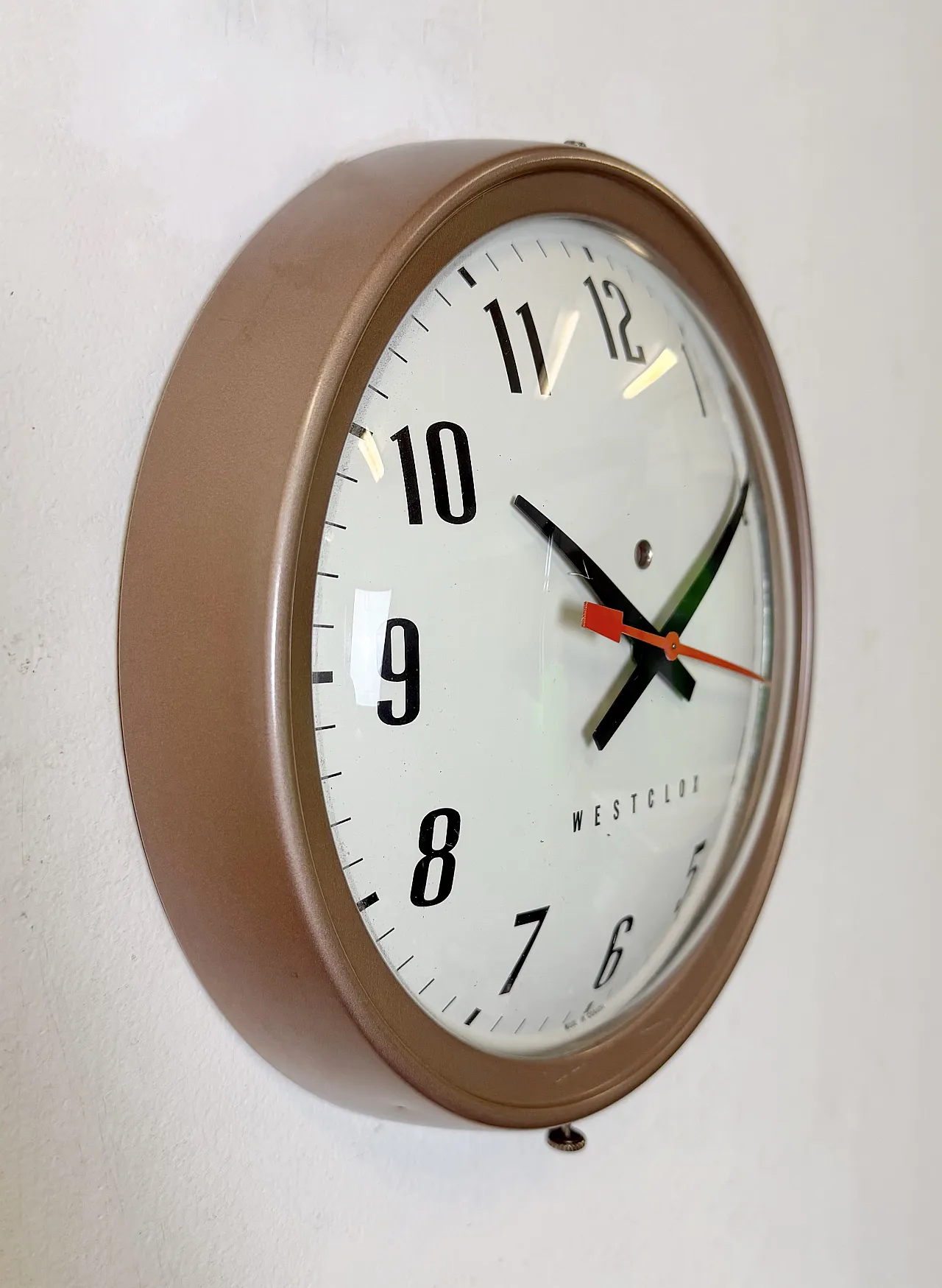 Brown Industrial Electric Station Wall Clock from Westclox , 1960s 5