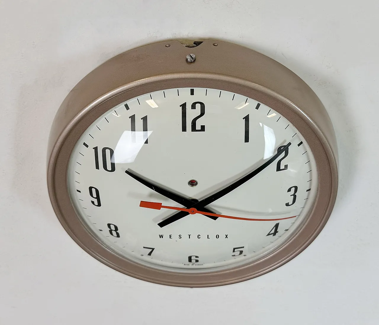 Brown Industrial Electric Station Wall Clock from Westclox , 1960s 6