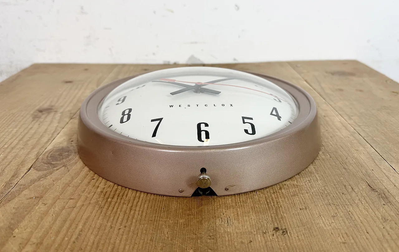 Brown Industrial Electric Station Wall Clock from Westclox , 1960s 8