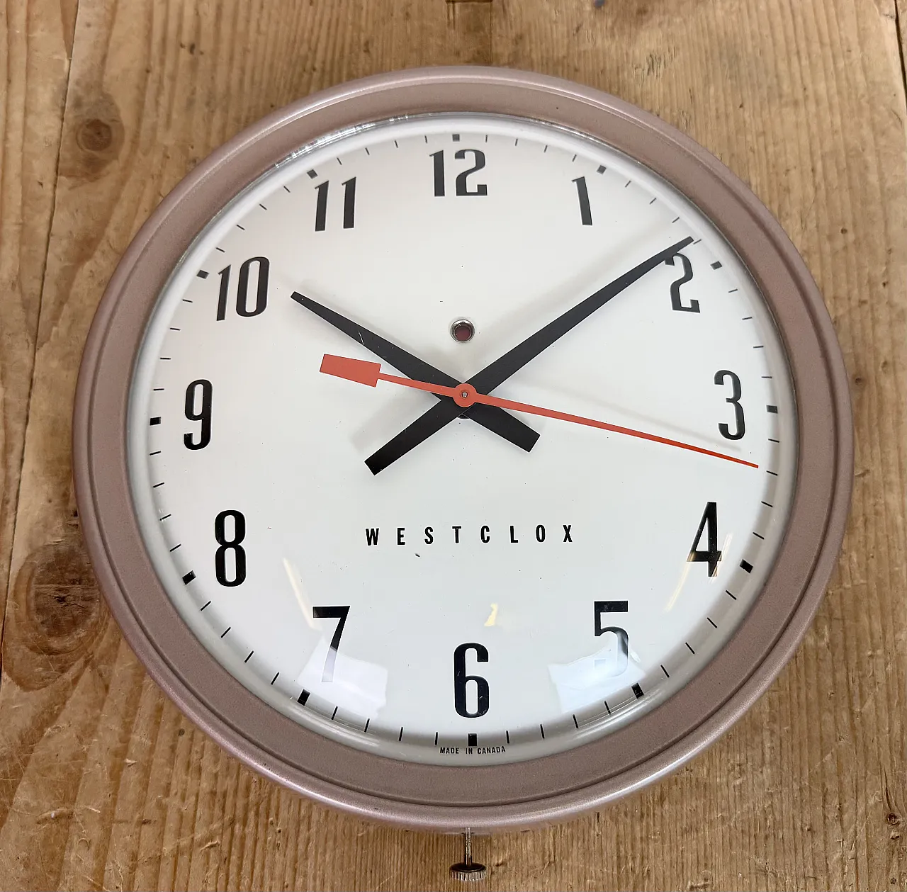 Brown Industrial Electric Station Wall Clock from Westclox , 1960s 9