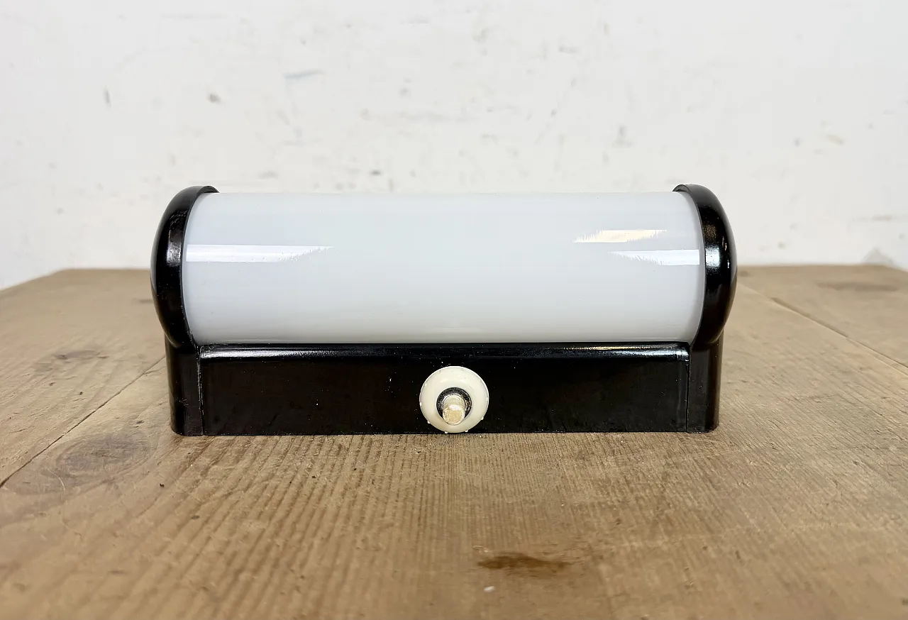 Industrial Brown Bakelite Wall Light with Milk Glass, 1950s 3