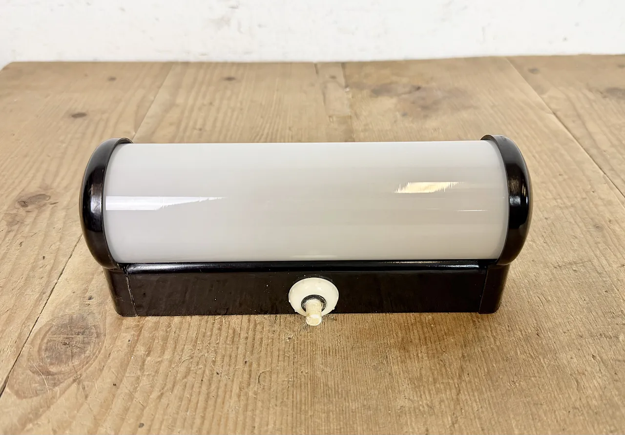 Industrial Brown Bakelite Wall Light with Milk Glass, 1950s 4