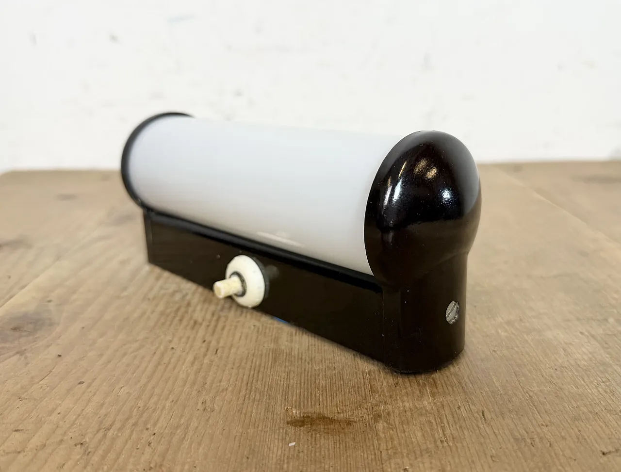 Industrial Brown Bakelite Wall Light with Milk Glass, 1950s 5