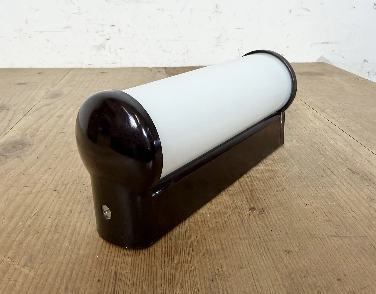 Industrial Brown Bakelite Wall Light with Milk Glass, 1950s 7