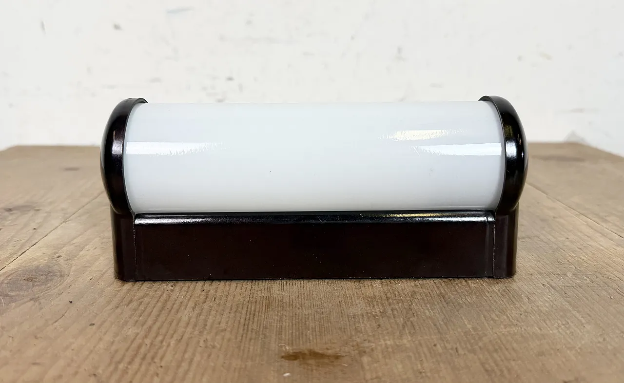 Industrial Brown Bakelite Wall Light with Milk Glass, 1950s 8