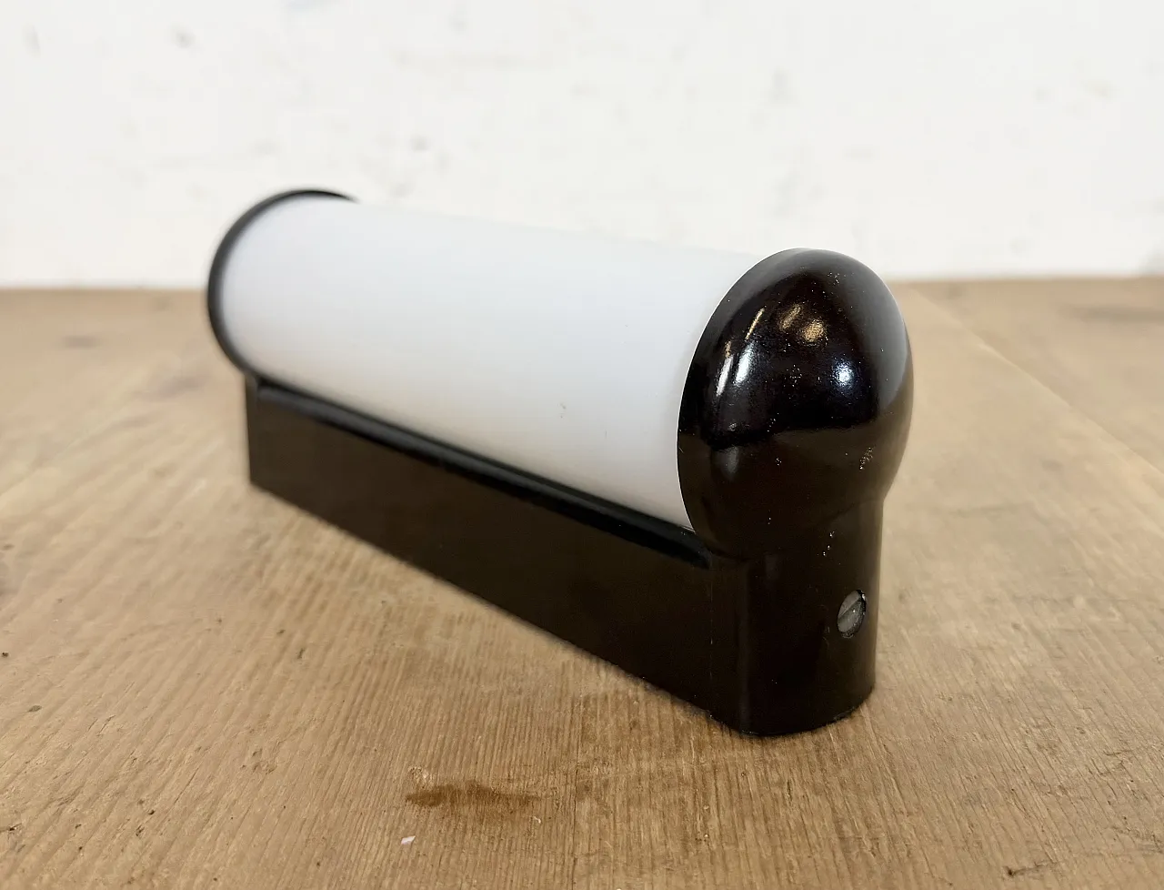 Industrial Brown Bakelite Wall Light with Milk Glass, 1950s 9