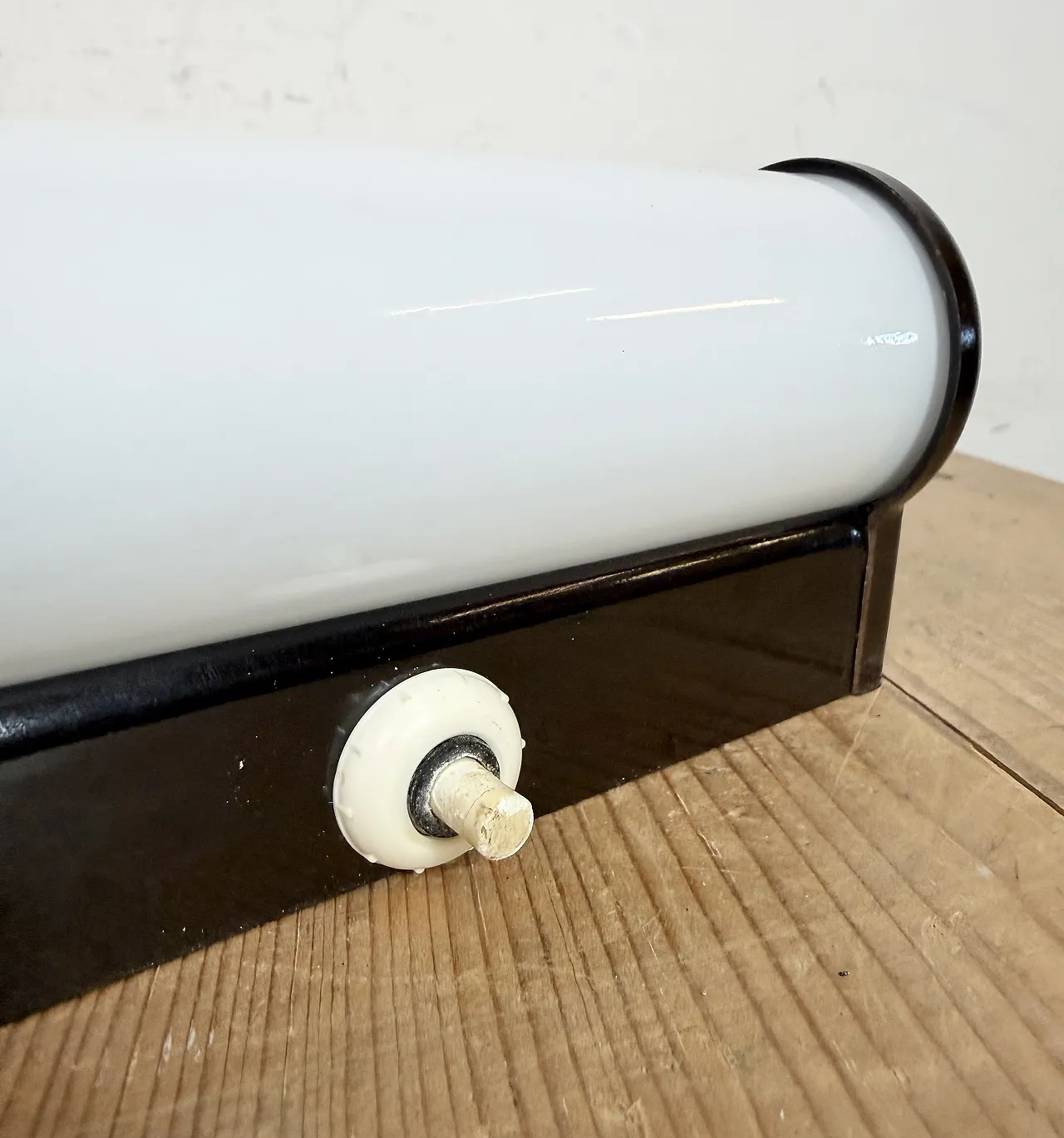 Industrial Brown Bakelite Wall Light with Milk Glass, 1950s 10