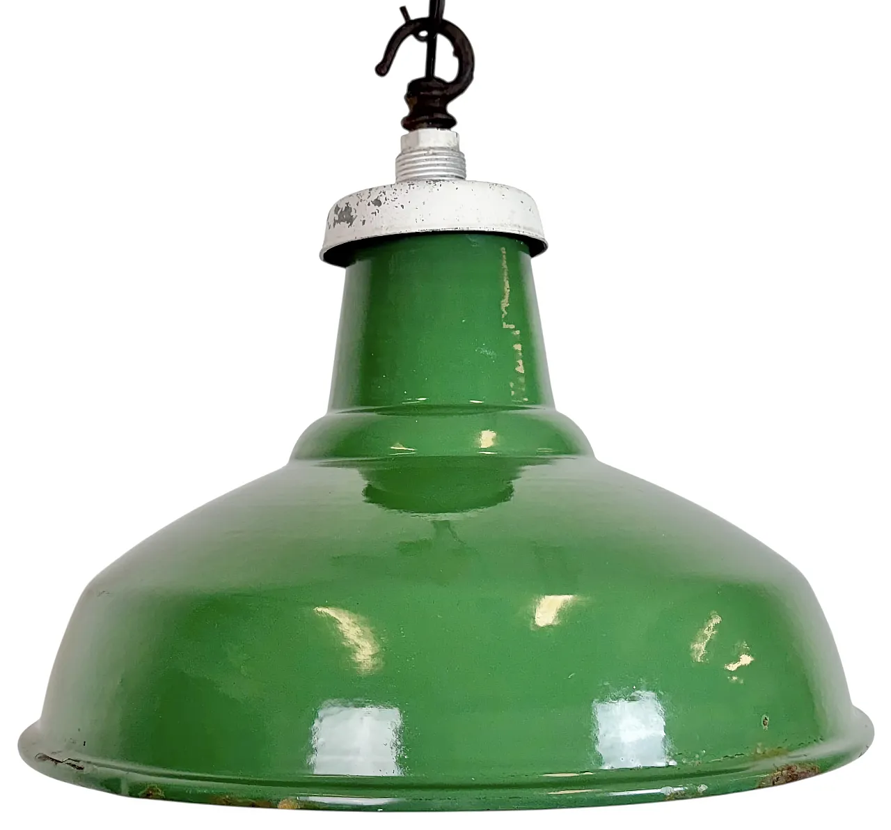 Industrial British Green Enamel Factory Pendant Lamp, 1960s 1