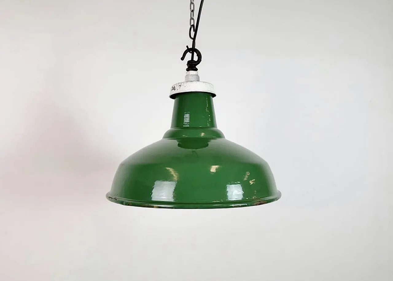 Industrial British Green Enamel Factory Pendant Lamp, 1960s 2