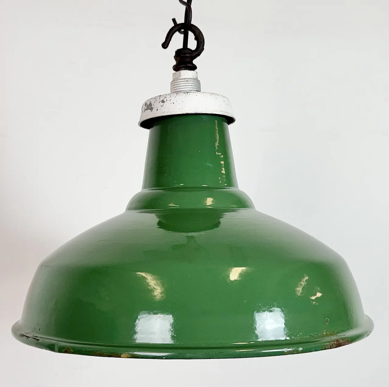 Industrial British Green Enamel Factory Pendant Lamp, 1960s 3