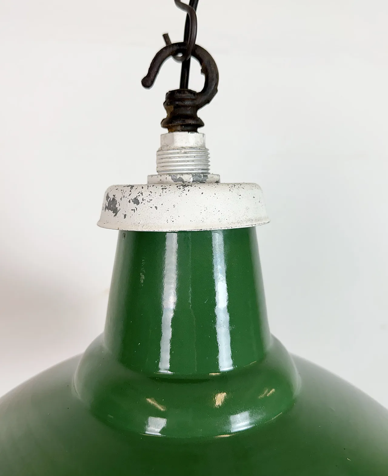 Industrial British Green Enamel Factory Pendant Lamp, 1960s 4