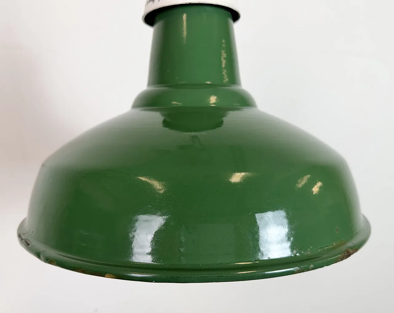 Industrial British Green Enamel Factory Pendant Lamp, 1960s 5