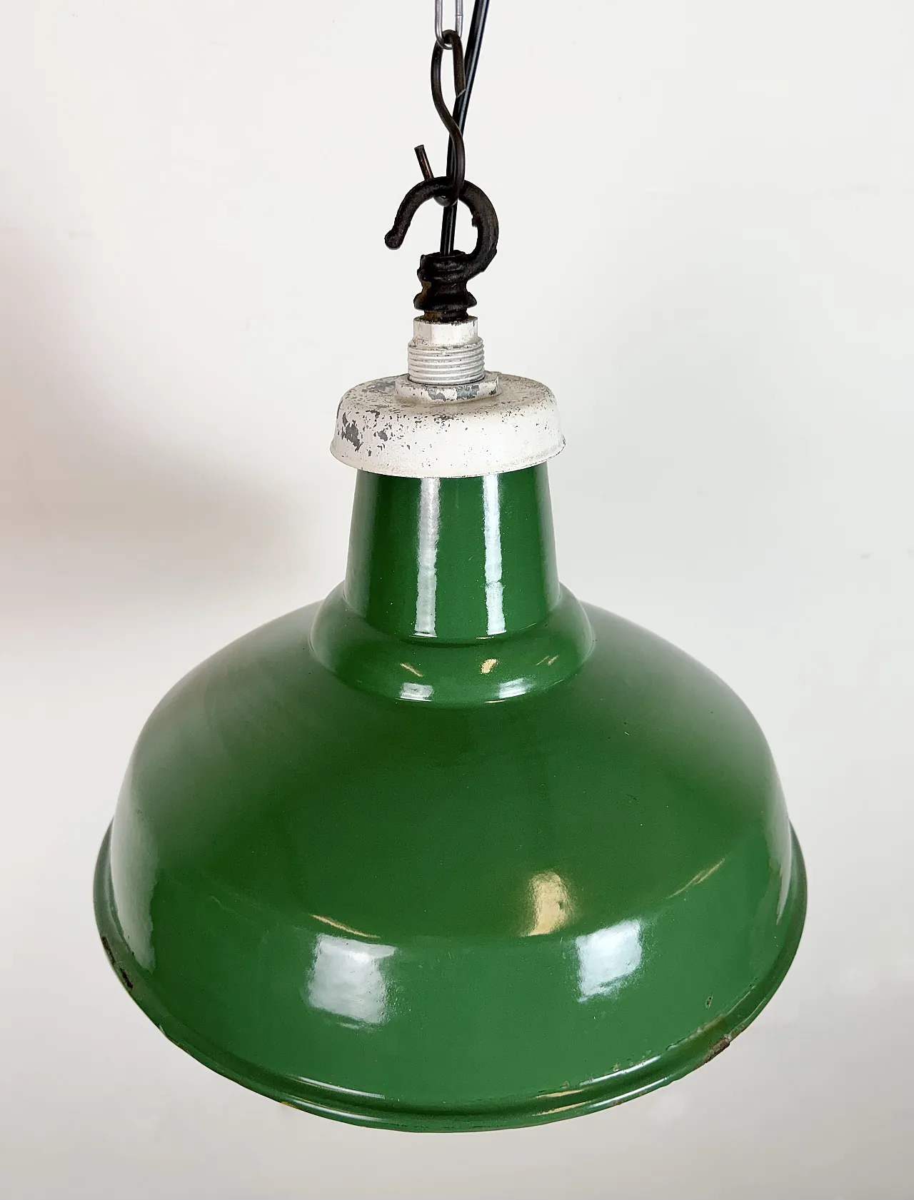Industrial British Green Enamel Factory Pendant Lamp, 1960s 6