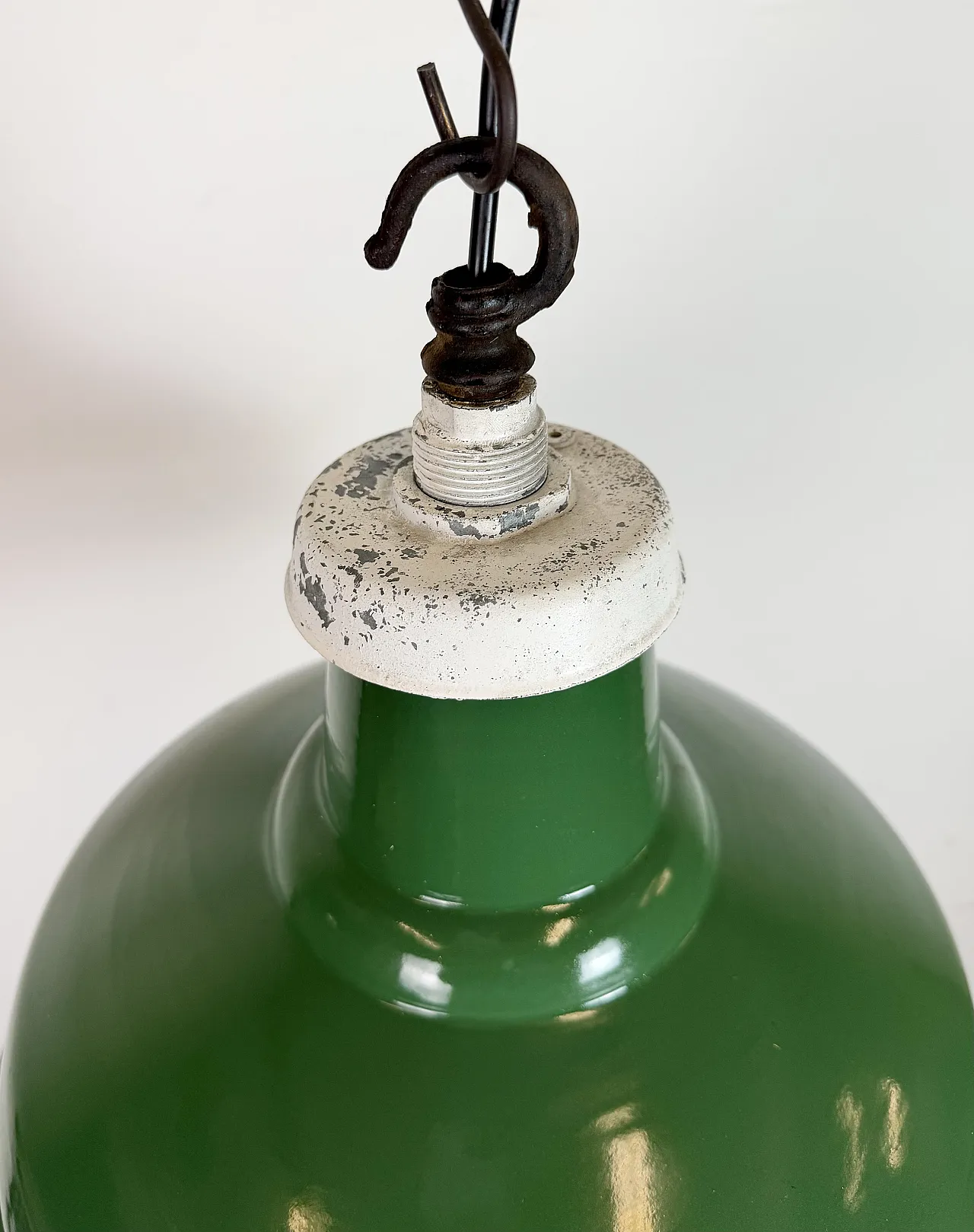 Industrial British Green Enamel Factory Pendant Lamp, 1960s 7