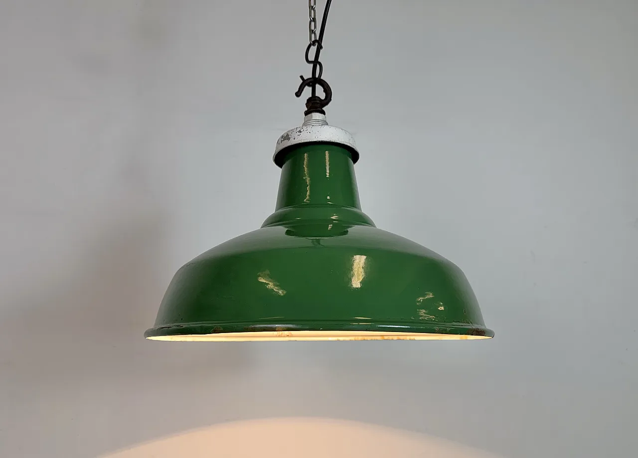Industrial British Green Enamel Factory Pendant Lamp, 1960s 8
