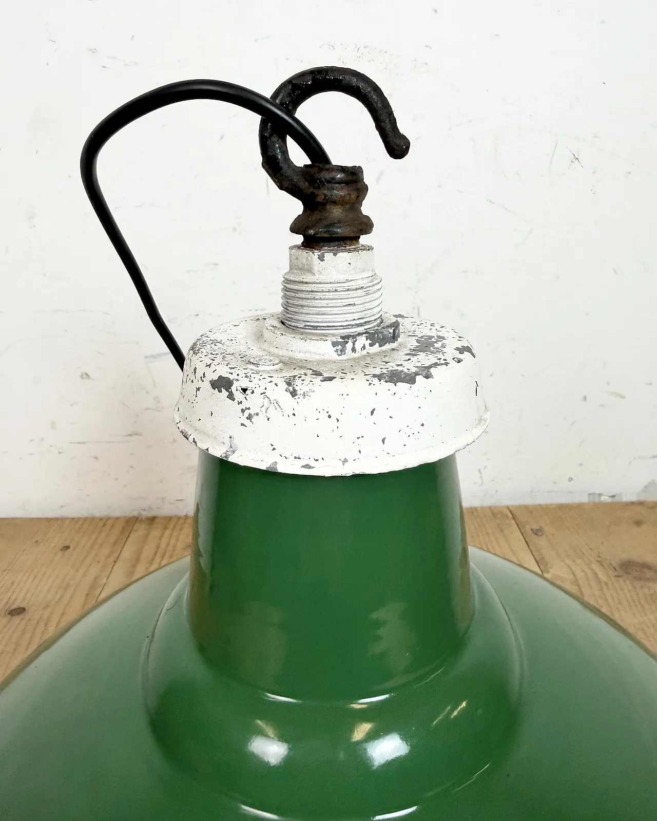 Industrial British Green Enamel Factory Pendant Lamp, 1960s 13