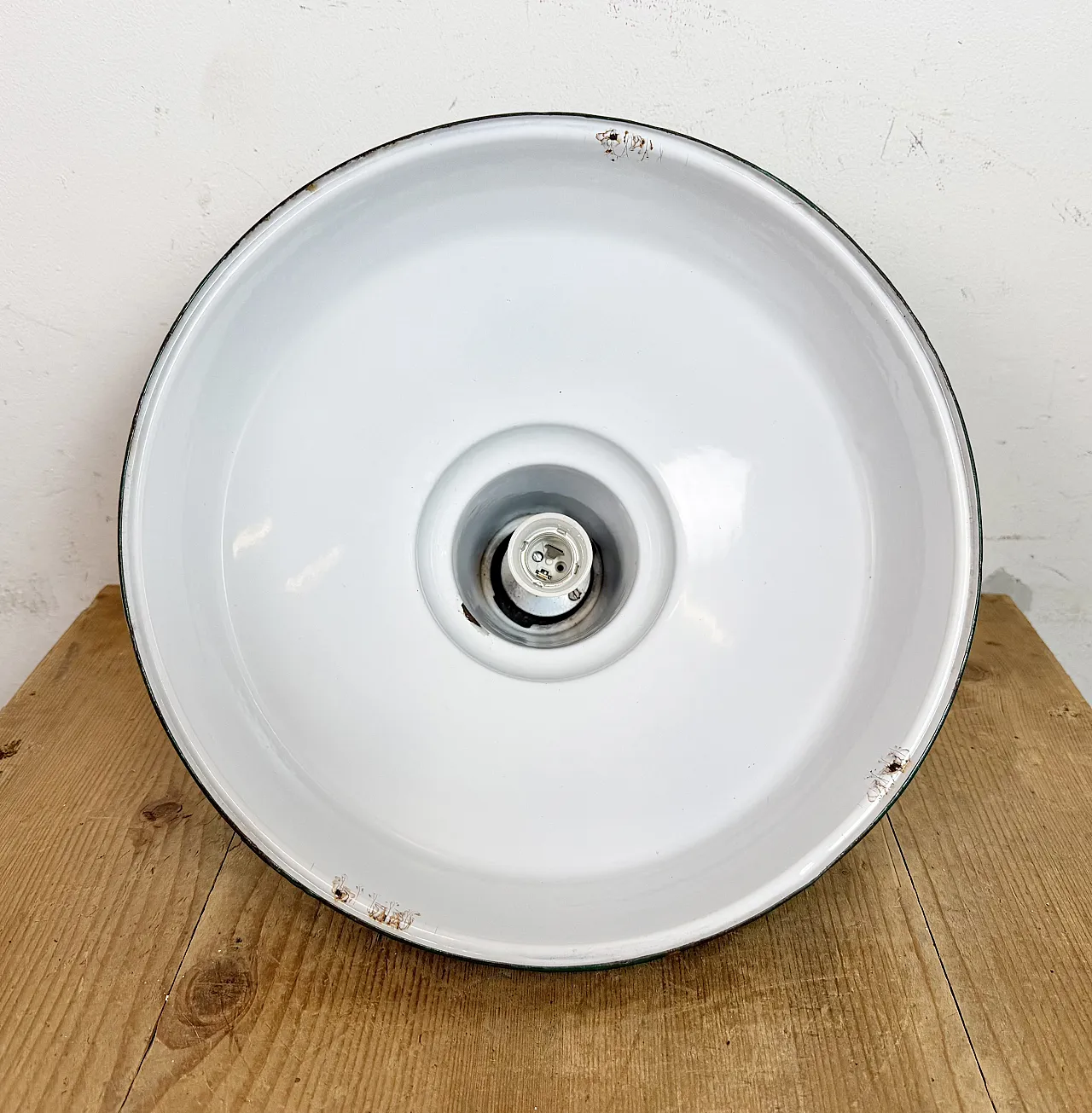 Industrial British Green Enamel Factory Pendant Lamp, 1960s 15