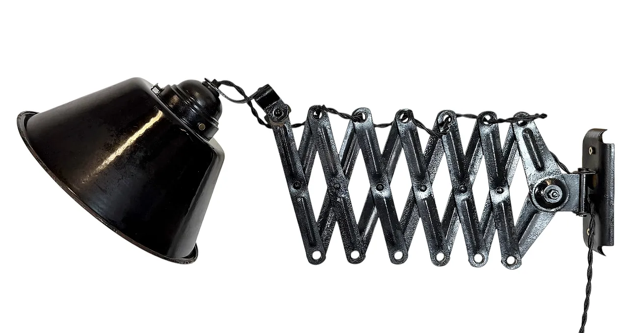 Industrial Black Enamel Scissor Wall Lamp, 1930s 1