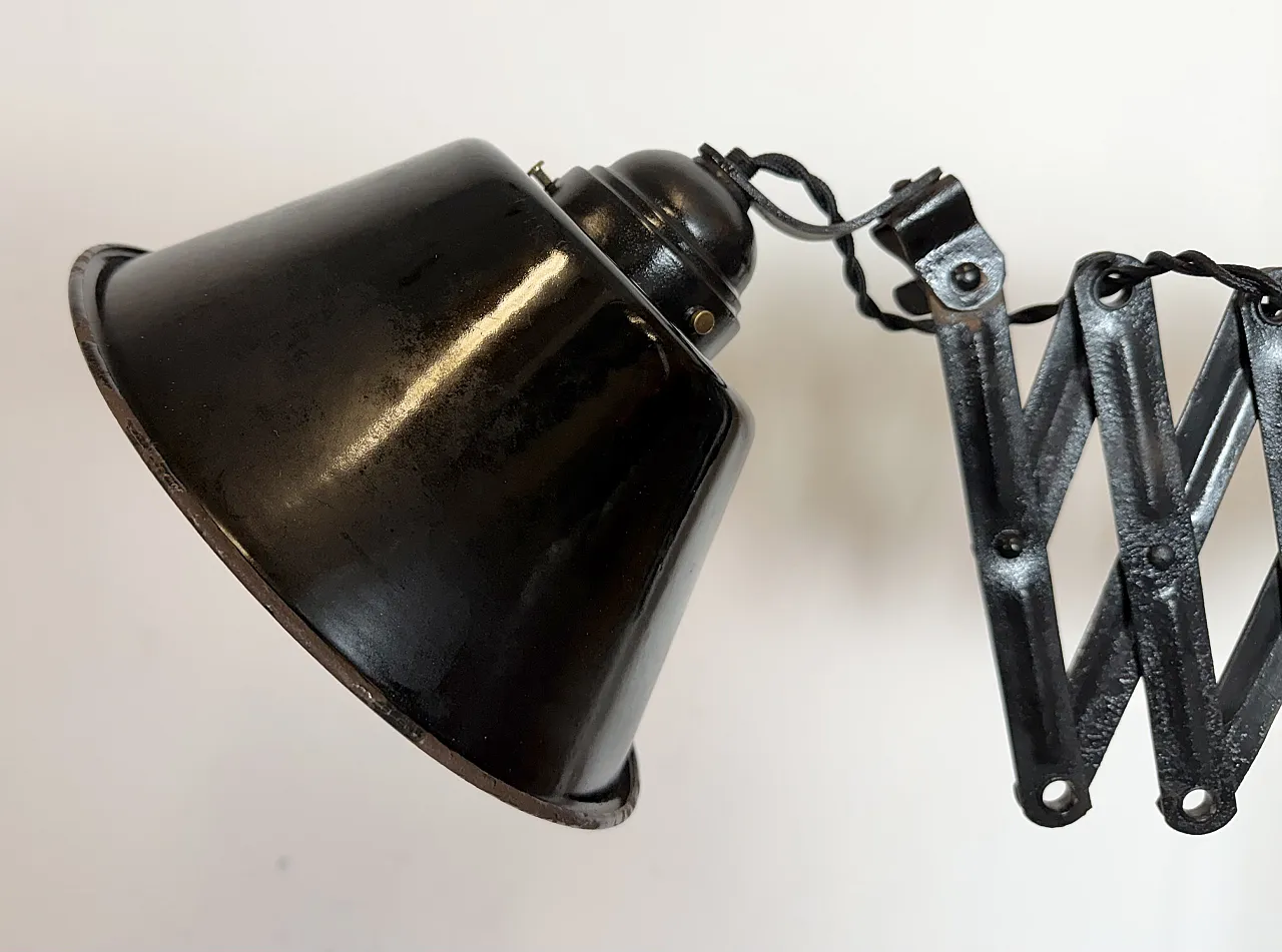 Industrial Black Enamel Scissor Wall Lamp, 1930s 4