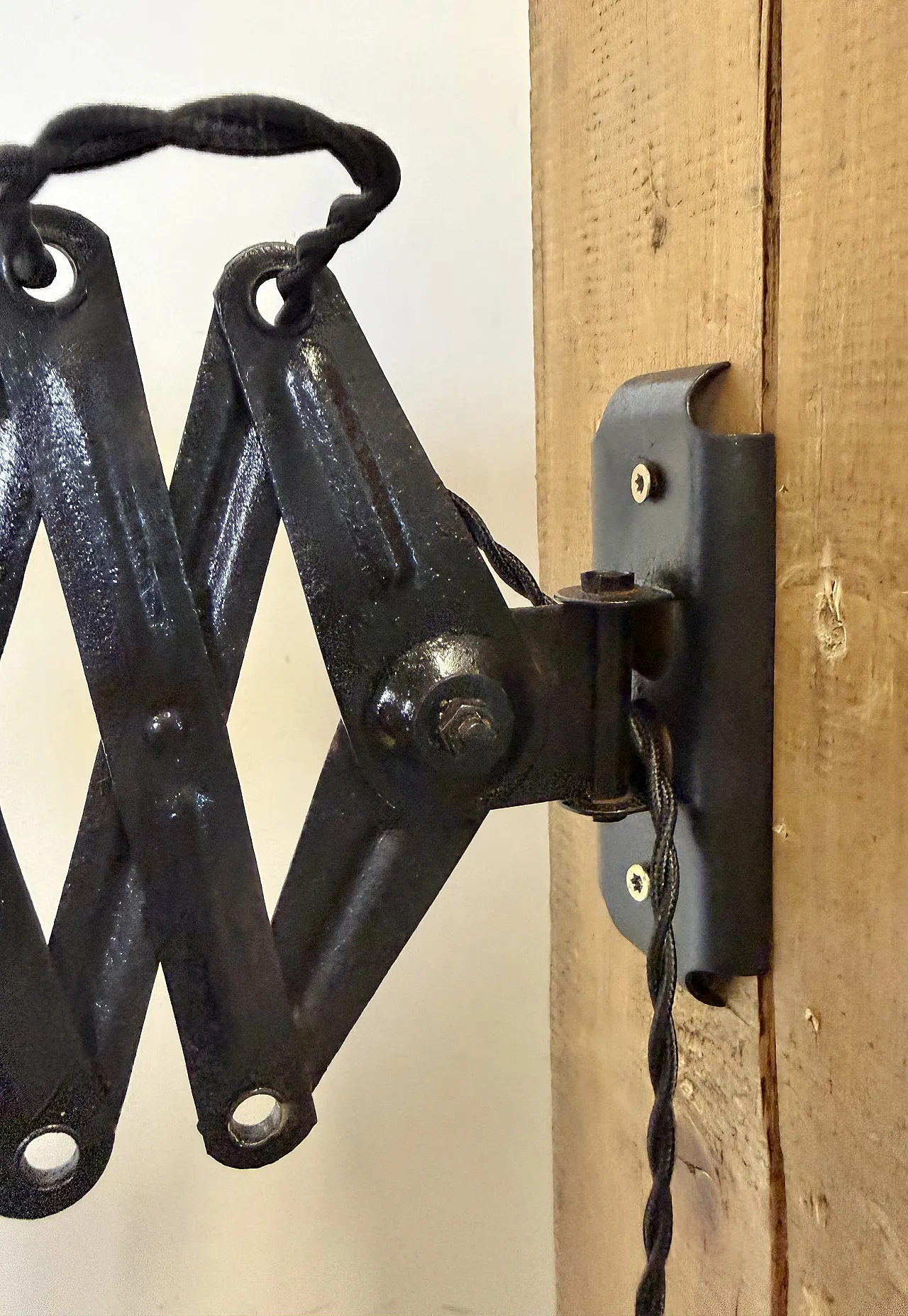 Industrial Black Enamel Scissor Wall Lamp, 1930s 5