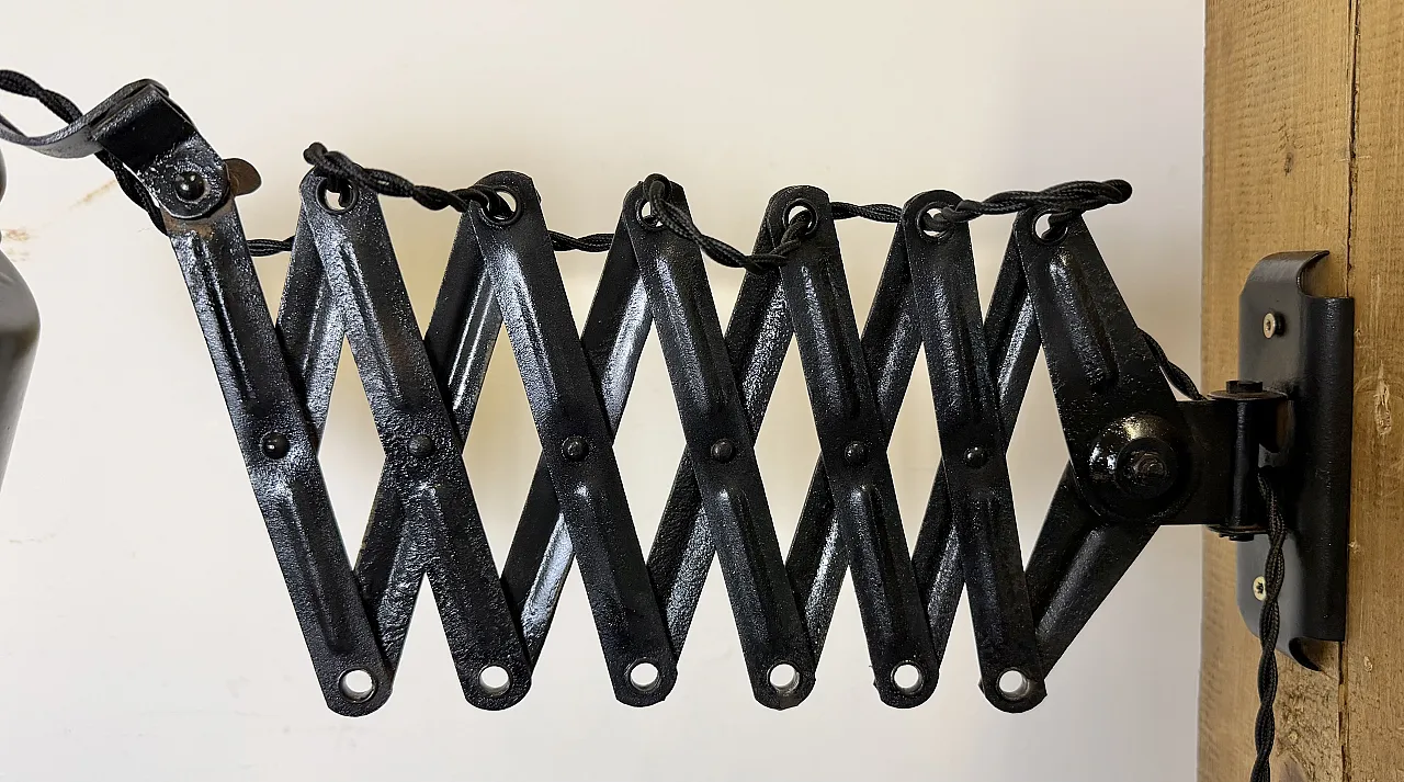 Industrial Black Enamel Scissor Wall Lamp, 1930s 6
