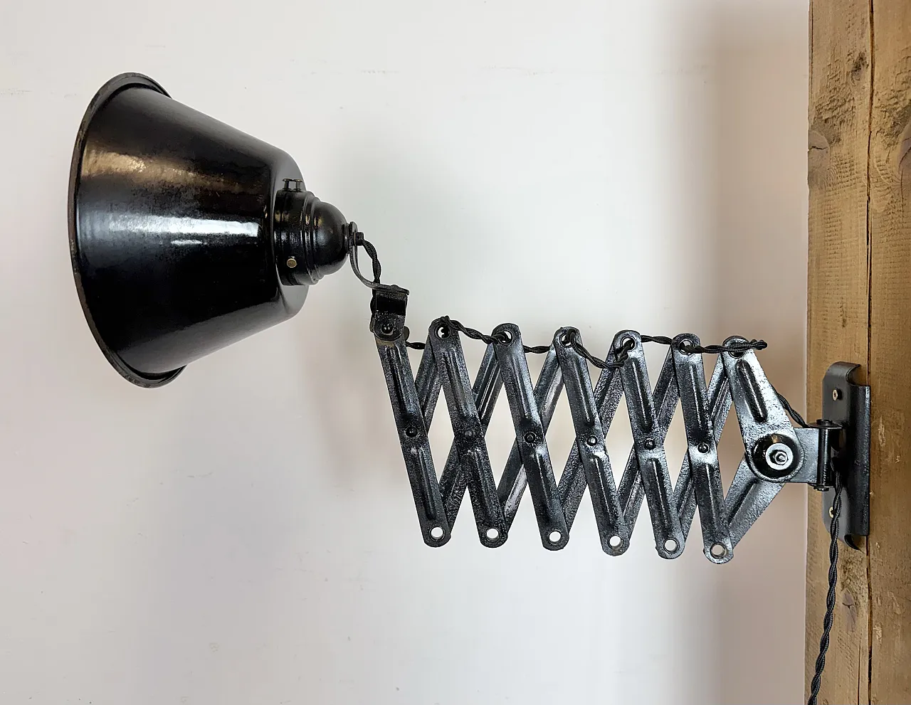 Industrial Black Enamel Scissor Wall Lamp, 1930s 7