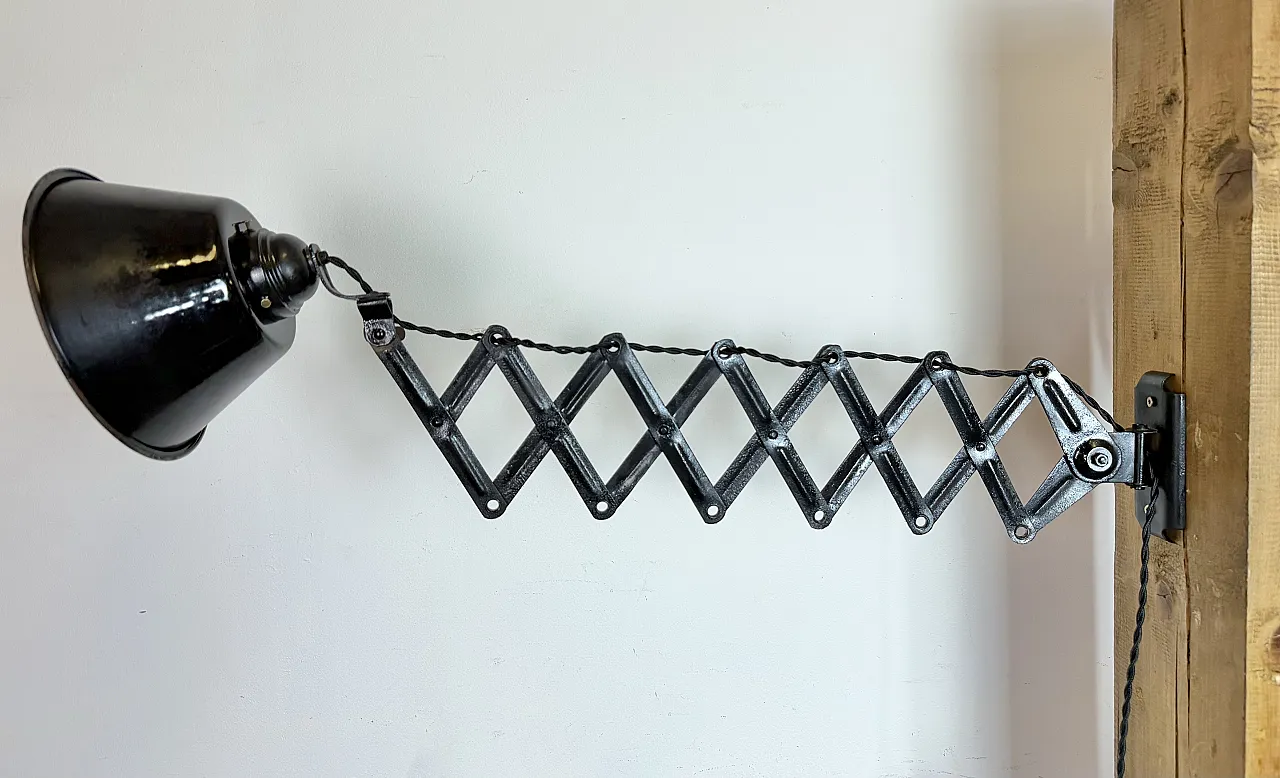 Industrial Black Enamel Scissor Wall Lamp, 1930s 8