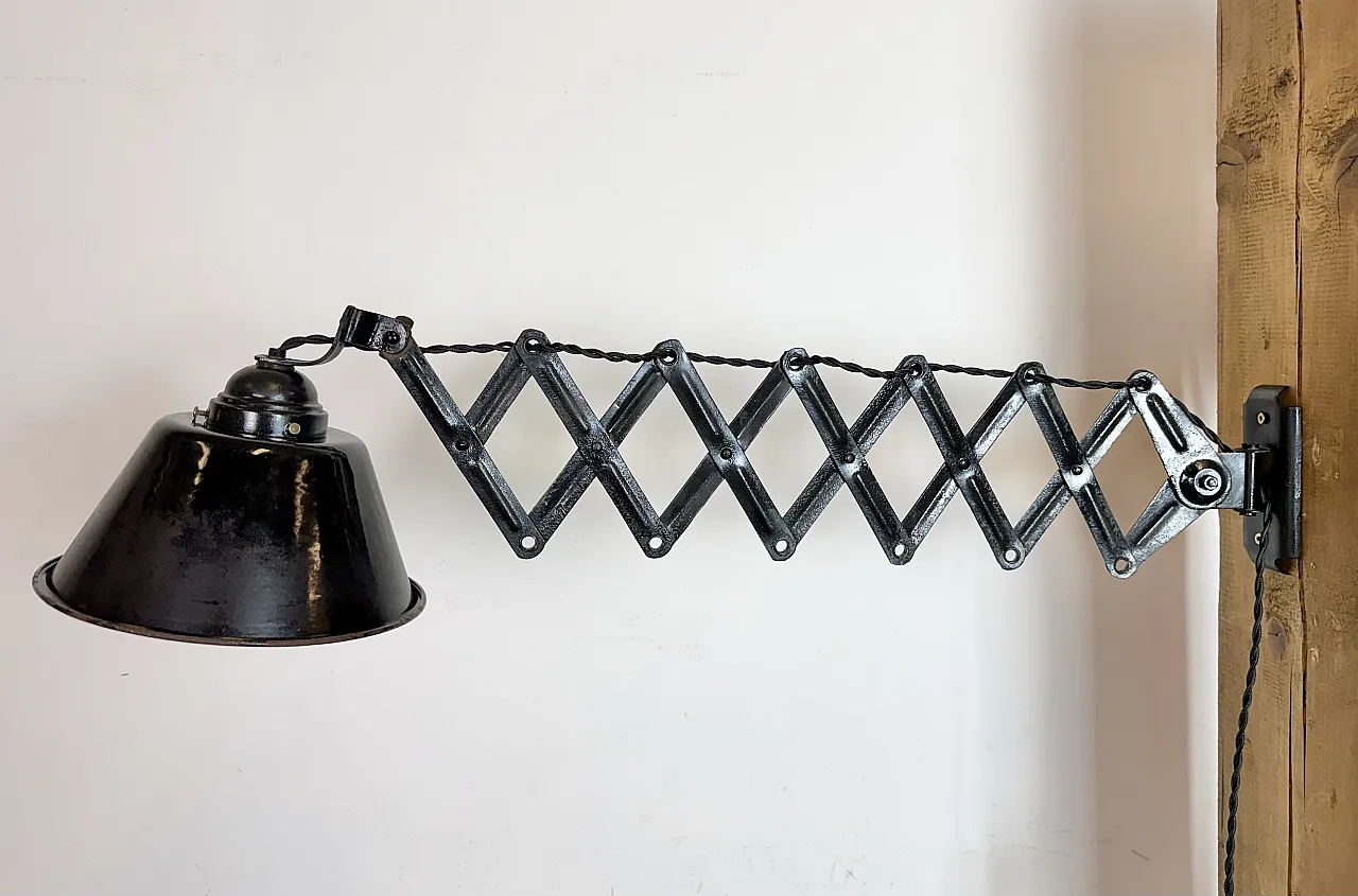 Industrial Black Enamel Scissor Wall Lamp, 1930s 10