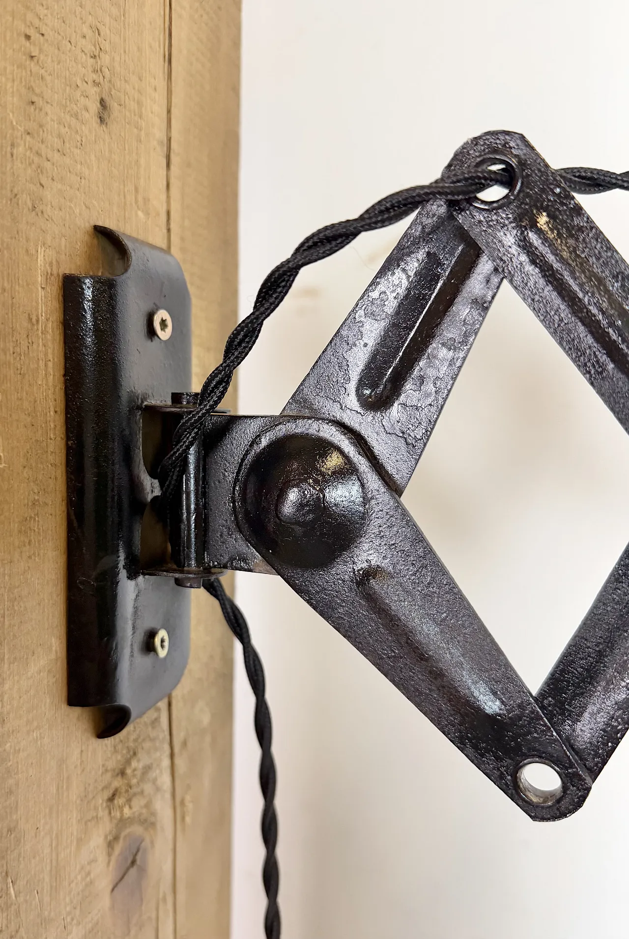 Industrial Black Enamel Scissor Wall Lamp, 1930s 13