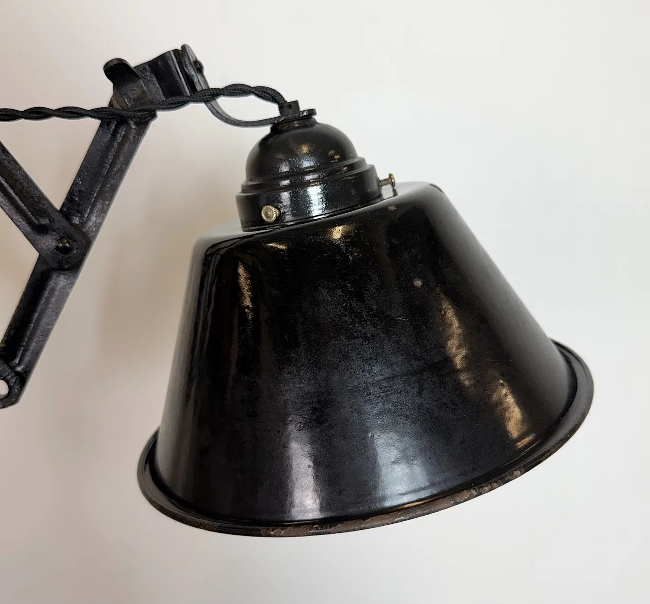 Industrial Black Enamel Scissor Wall Lamp, 1930s 14