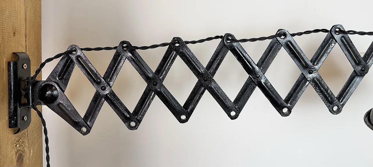 Industrial Black Enamel Scissor Wall Lamp, 1930s 15