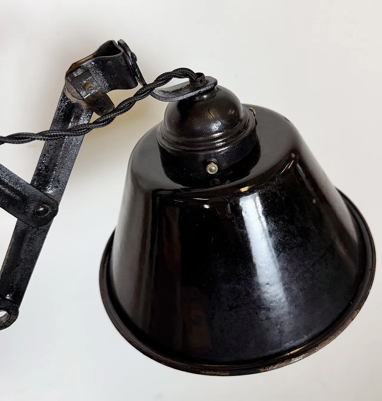 Industrial Black Enamel Scissor Wall Lamp, 1930s 16