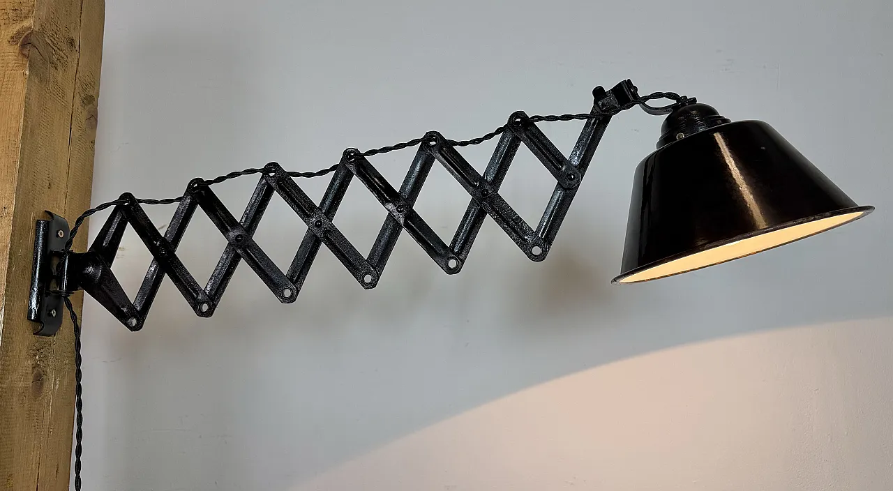 Industrial Black Enamel Scissor Wall Lamp, 1930s 17