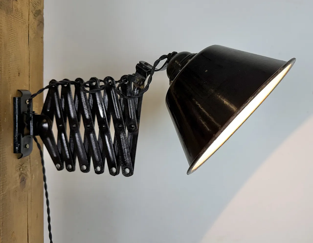 Industrial Black Enamel Scissor Wall Lamp, 1930s 19
