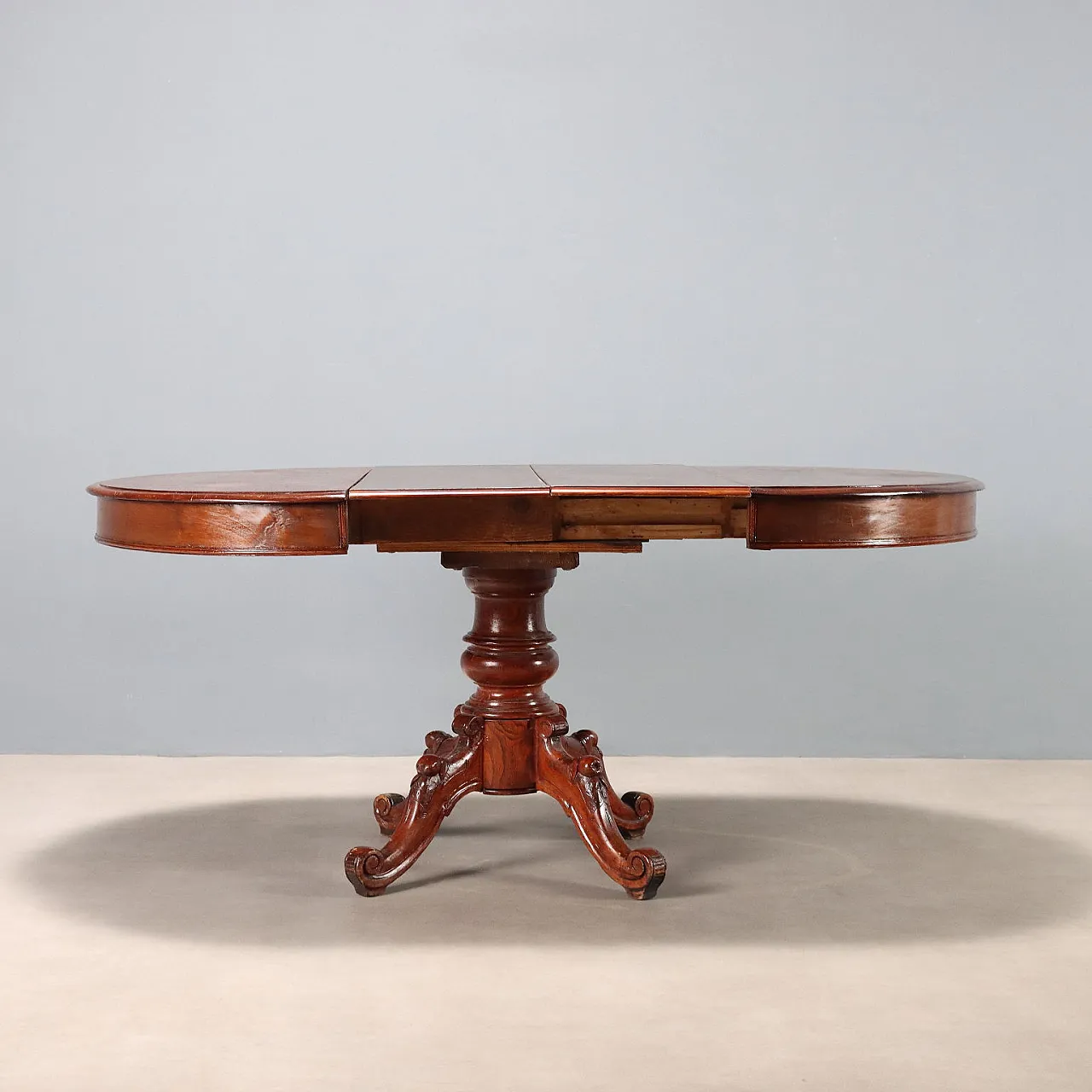 Tavolo allungabile in rovere e pioppo tinto noce, '800 10