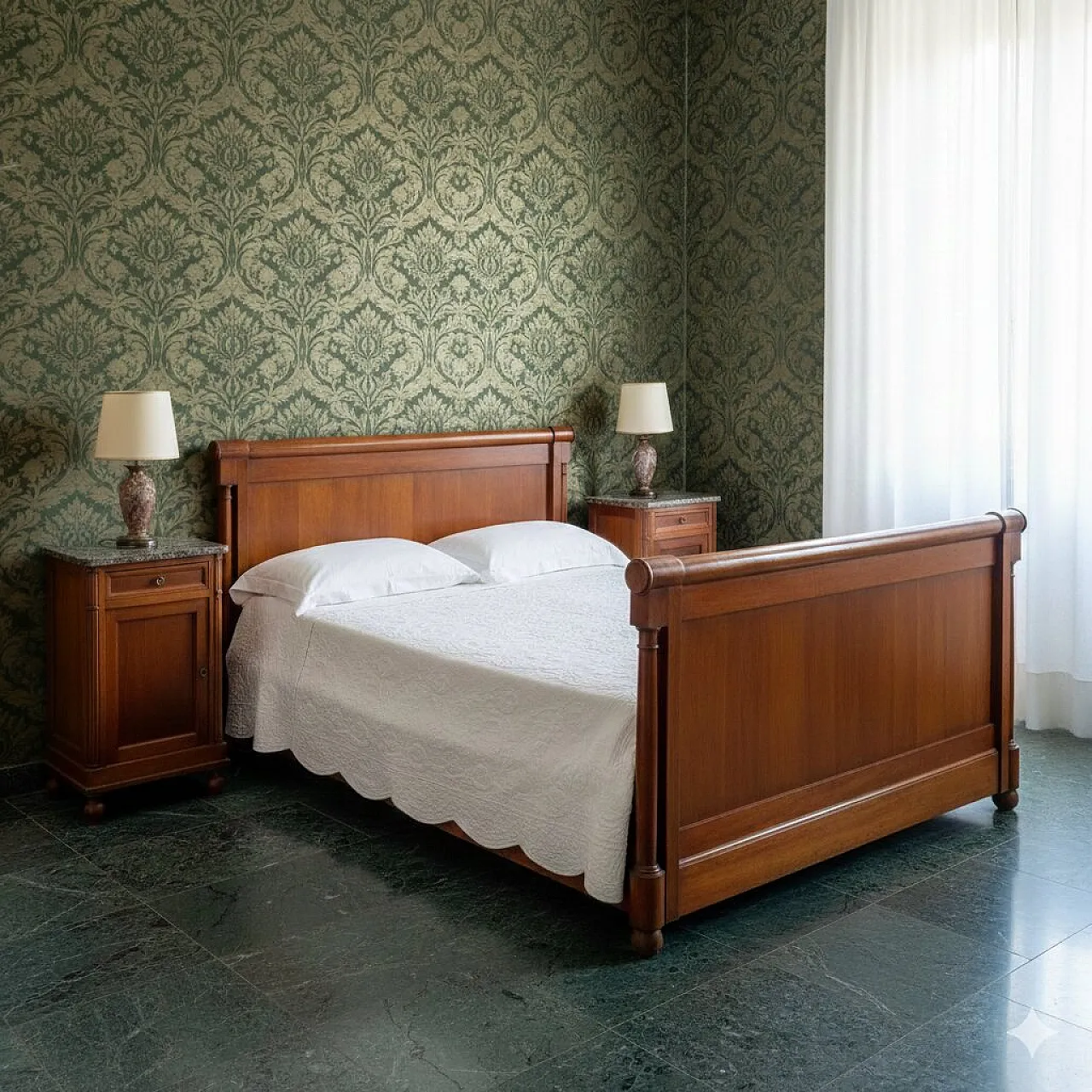 Empire style queen bed in cherry, 20th century 2