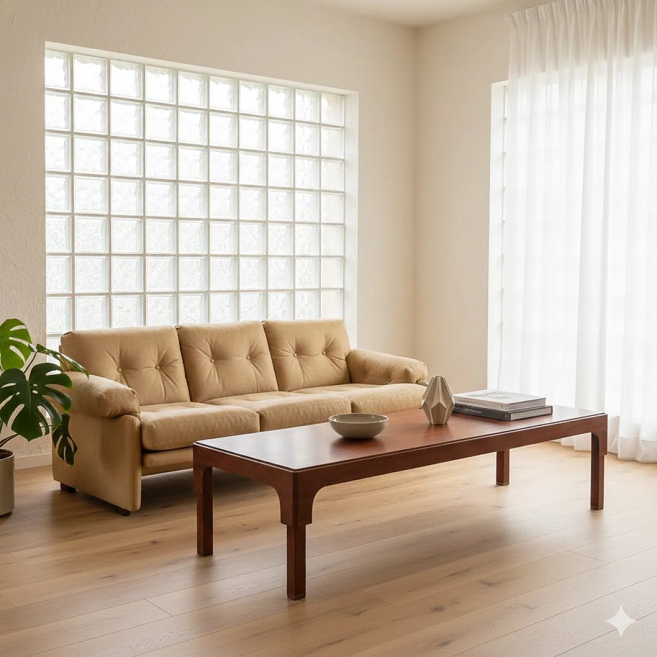 Tavolino con impiallacciatura di legno esotico e metallo, '900 2