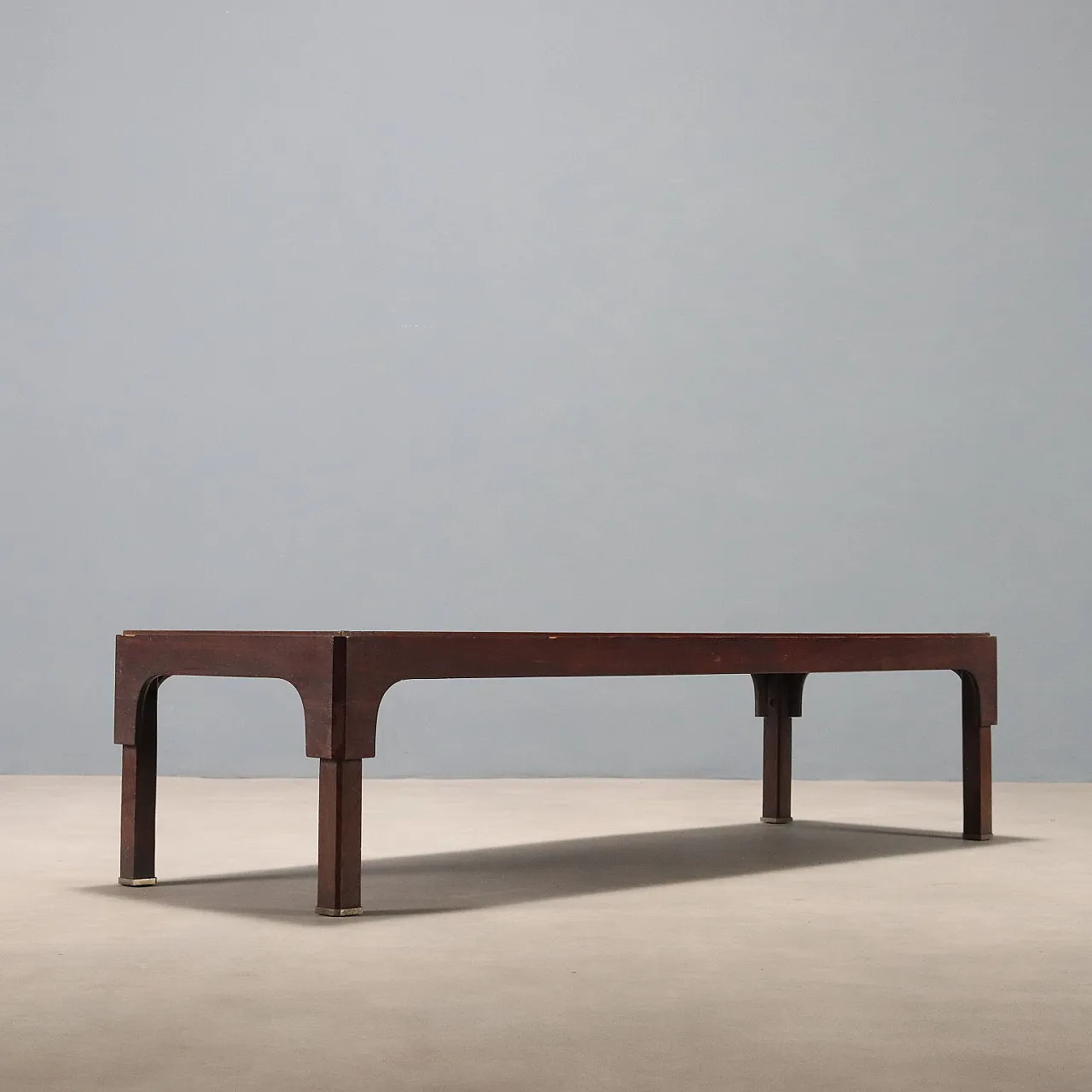 Tavolino con impiallacciatura di legno esotico e metallo, '900 8