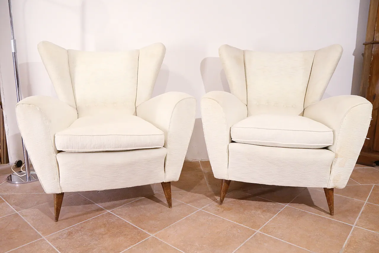 Pair of white armchairs, 50s 5