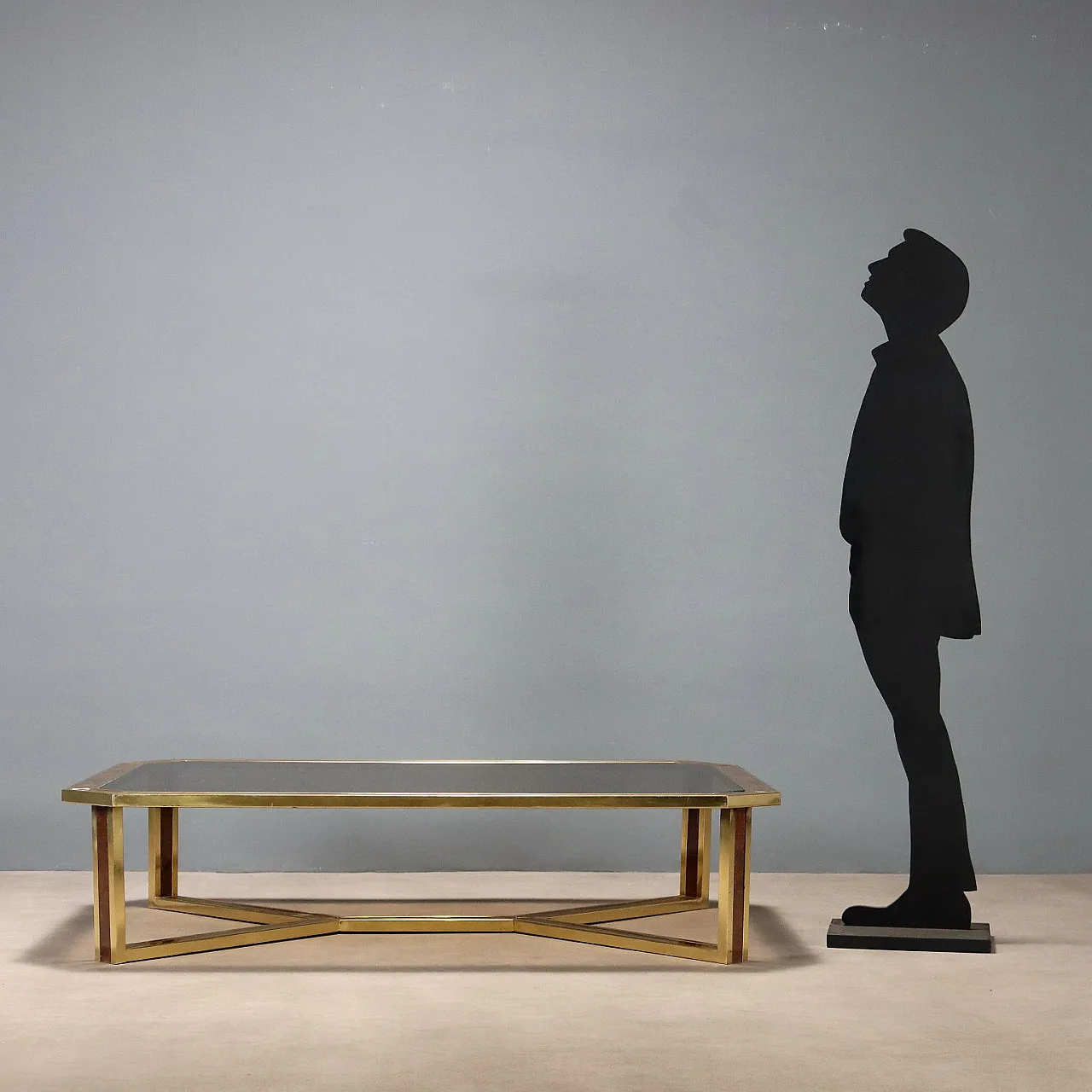 Tavolino in ottone, radica e vetro fumé, '900 3