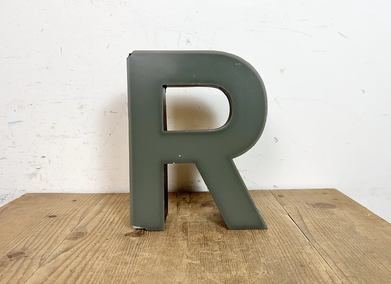 Vintage Industrial Illuminated Letter R, Metal & Plastic, 1970s 2