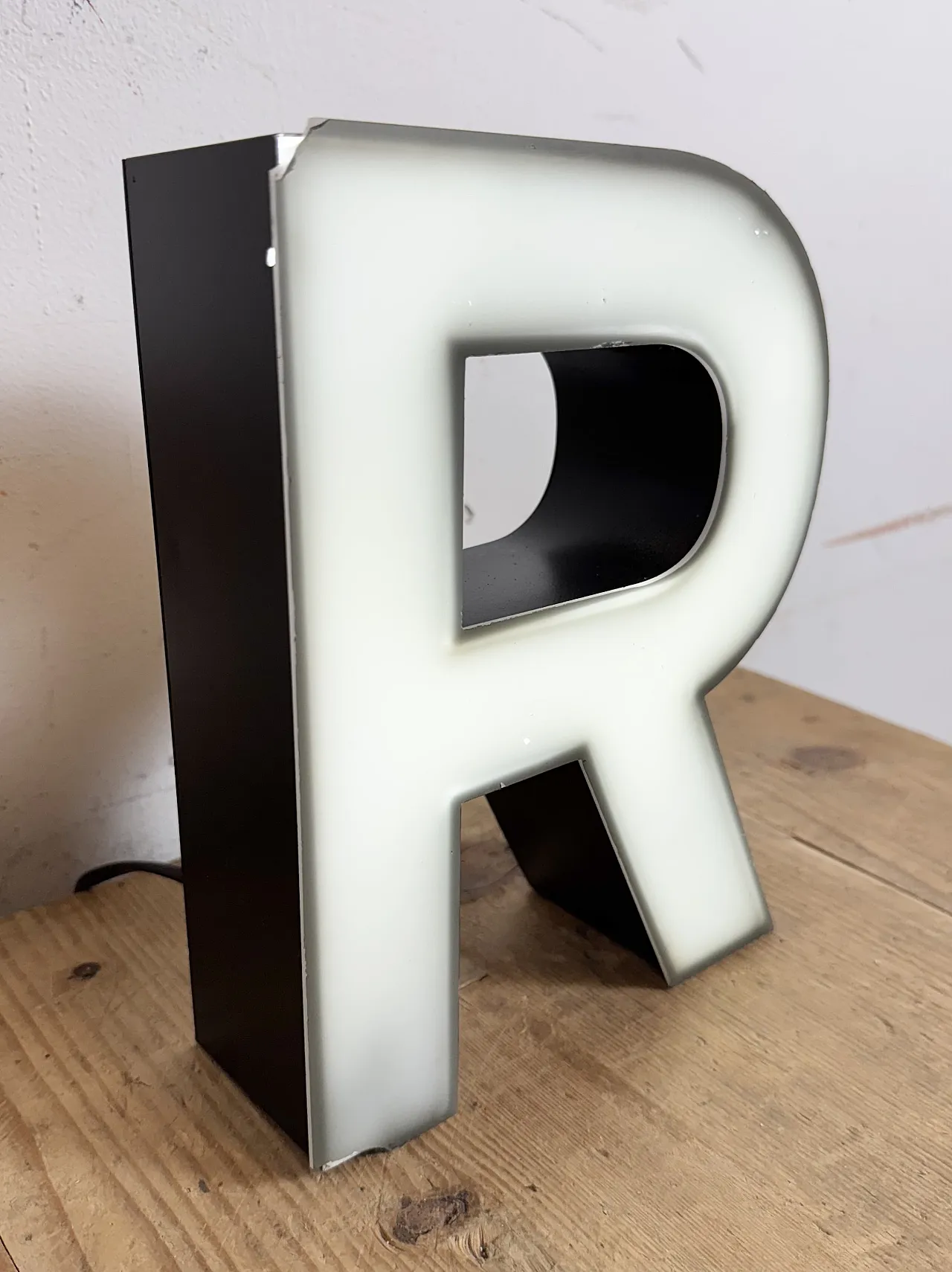 Vintage Industrial Illuminated Letter R, Metal & Plastic, 1970s 13
