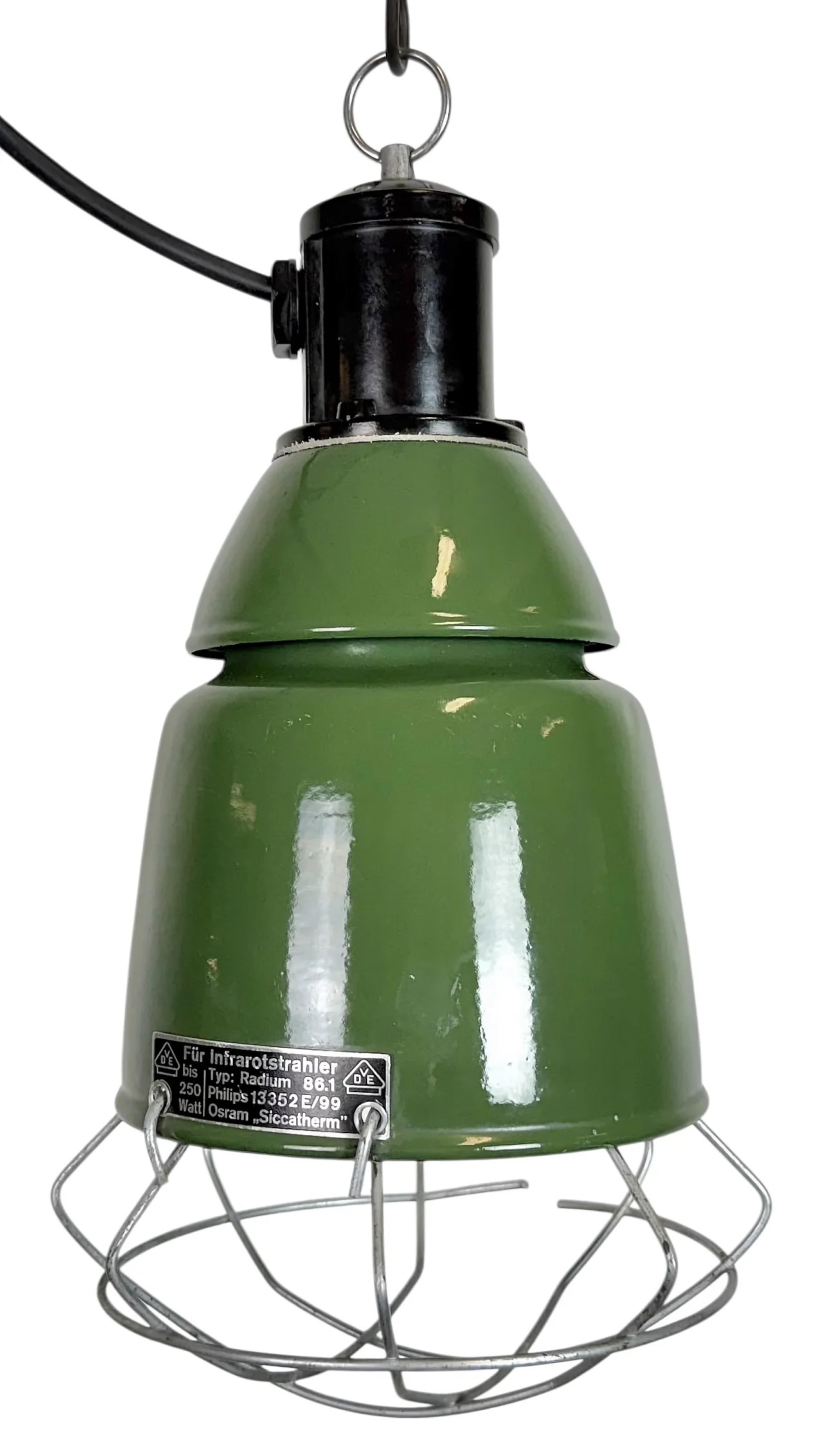 Industrial Green Enamel Cage Pendant Lamp from Philips, 1960s 1