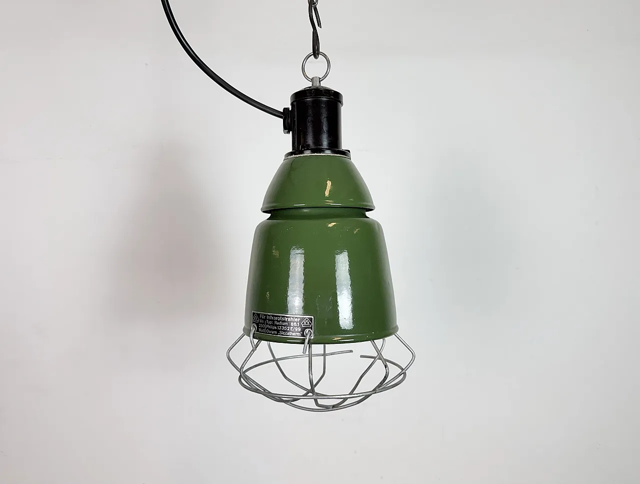 Industrial Green Enamel Cage Pendant Lamp from Philips, 1960s 2
