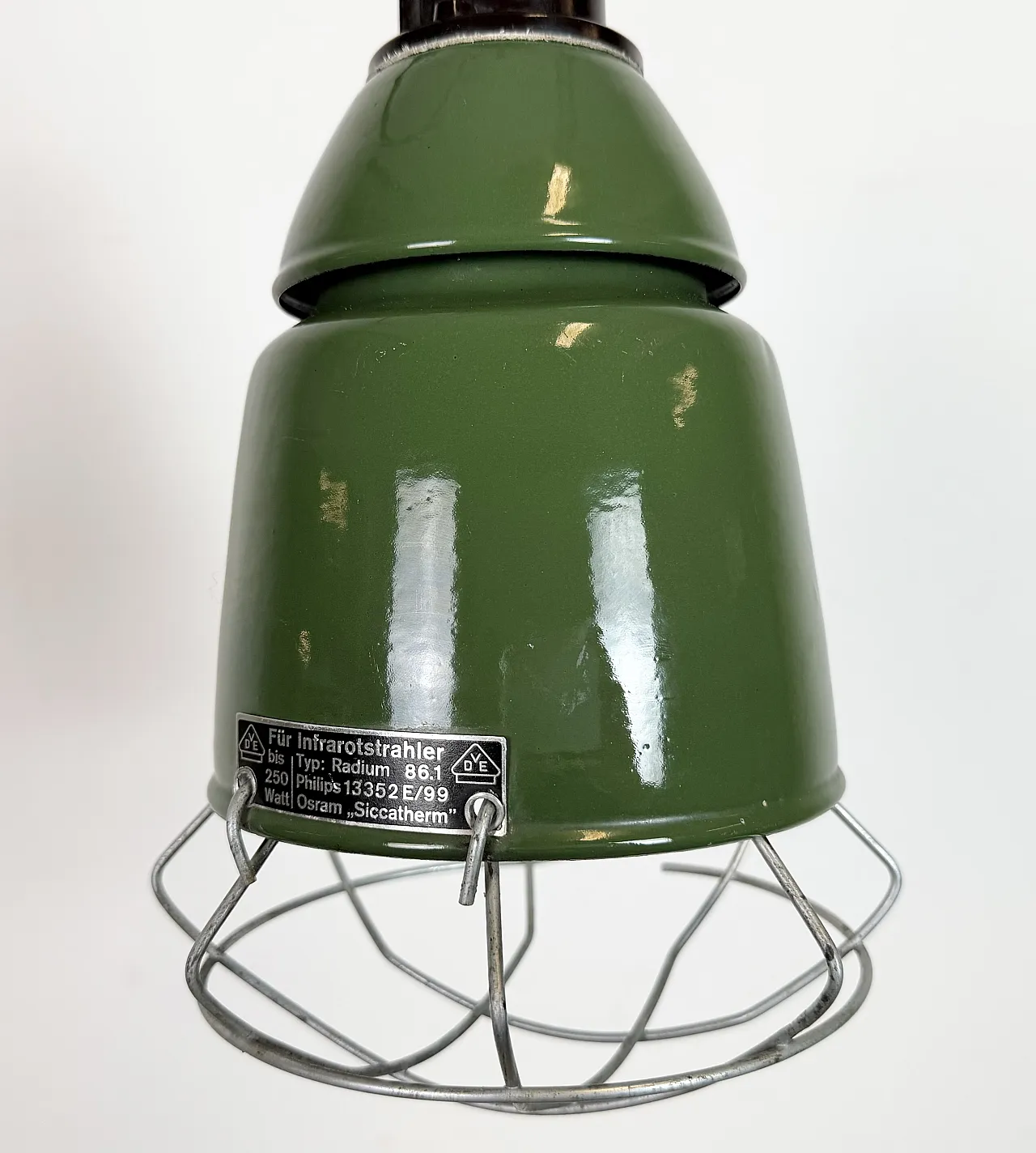 Industrial Green Enamel Cage Pendant Lamp from Philips, 1960s 4