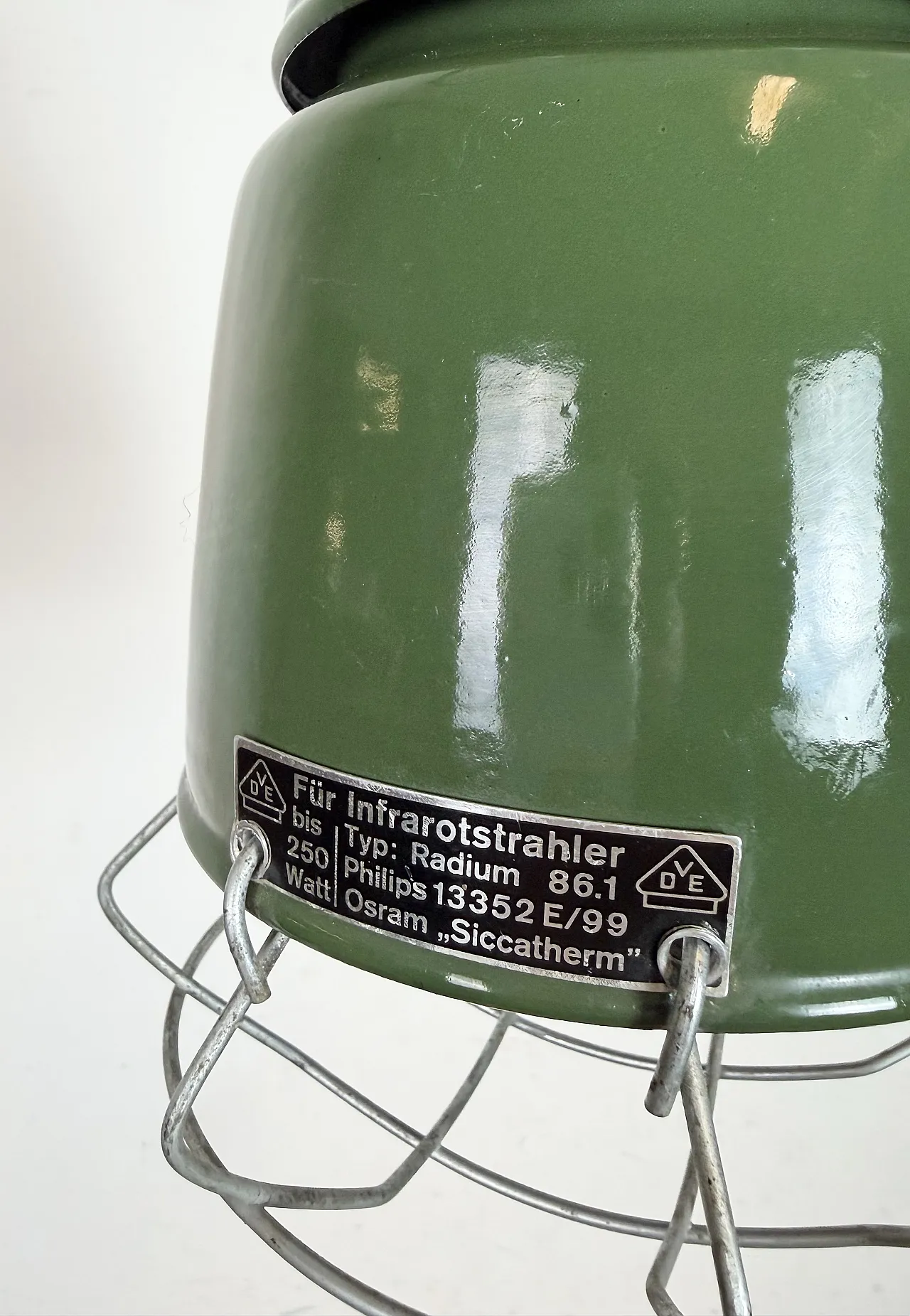 Industrial Green Enamel Cage Pendant Lamp from Philips, 1960s 5