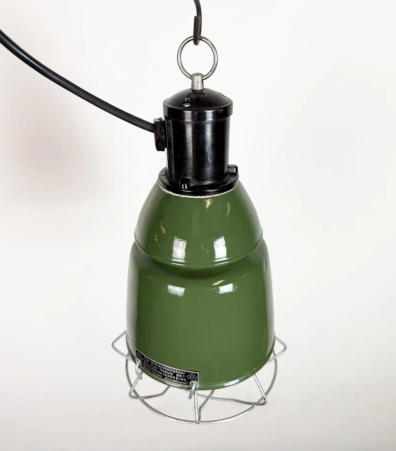 Industrial Green Enamel Cage Pendant Lamp from Philips, 1960s 7