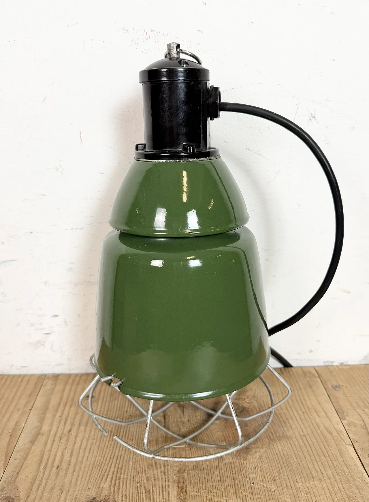 Industrial Green Enamel Cage Pendant Lamp from Philips, 1960s 11
